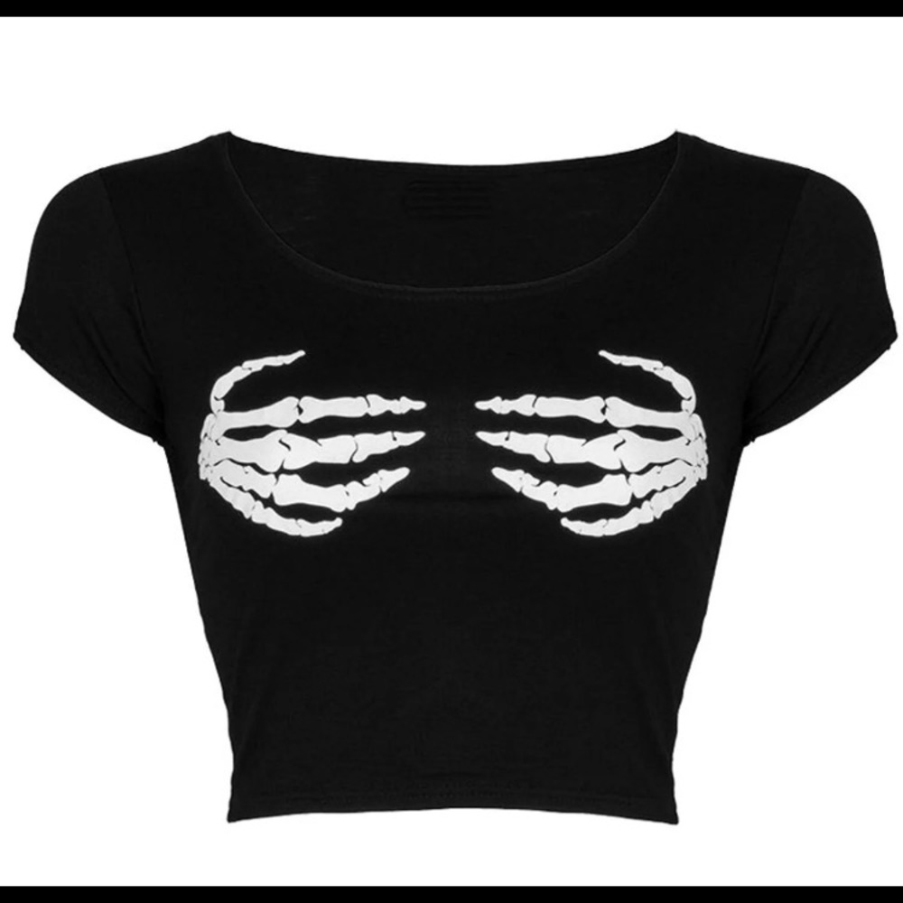 NWT Skeleton Hand Print Crop Top